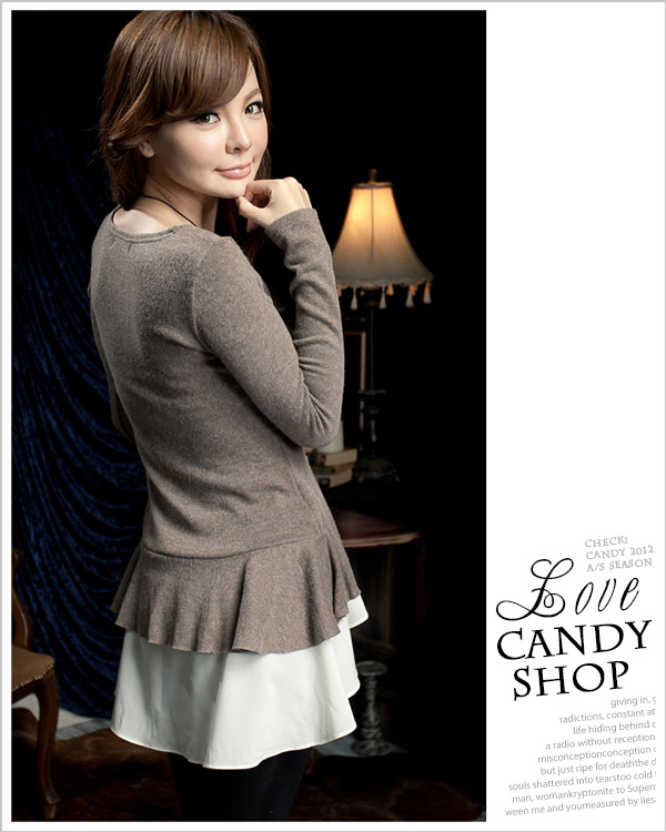 Pre Order - เสื้อกันหนาวแฟชั่น เหมือนเป็นเสื้อสองชิ้น แขนยาว