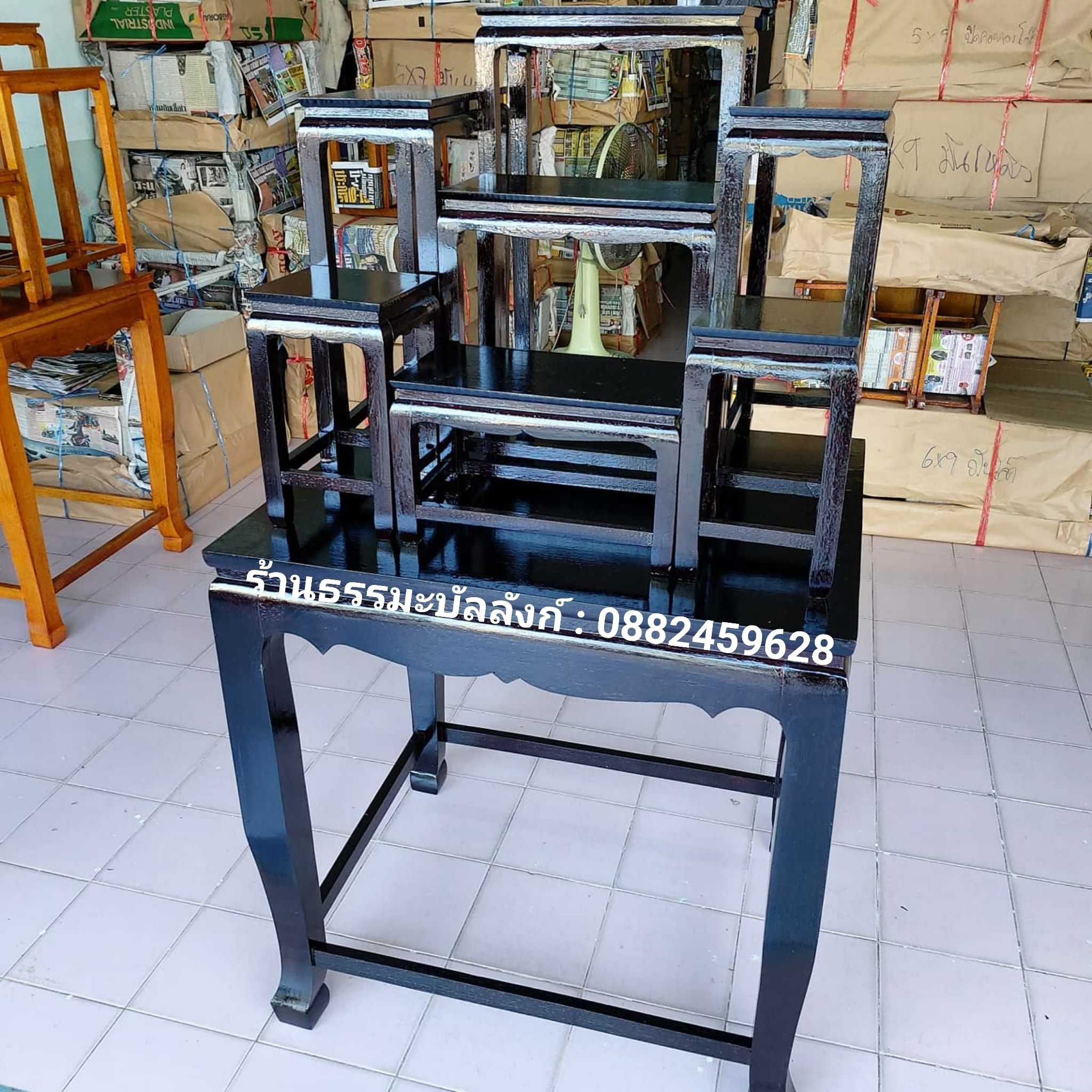 โต๊ะหมู่บูชา 7 หน้า 6 แบบเรียบ สีโอ๊ค ฐานขาสูง 70 ซม.