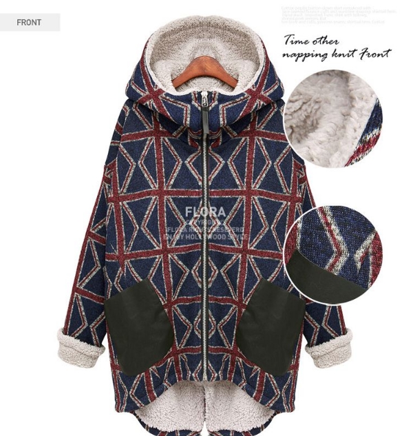 PreOrderคนอ้วน - เสื้อกันหนาวไซส์ใหญ่ ลายเก๋ ด้านในเป็นหนังสัตว์ มีHood สีน้ำเงิน