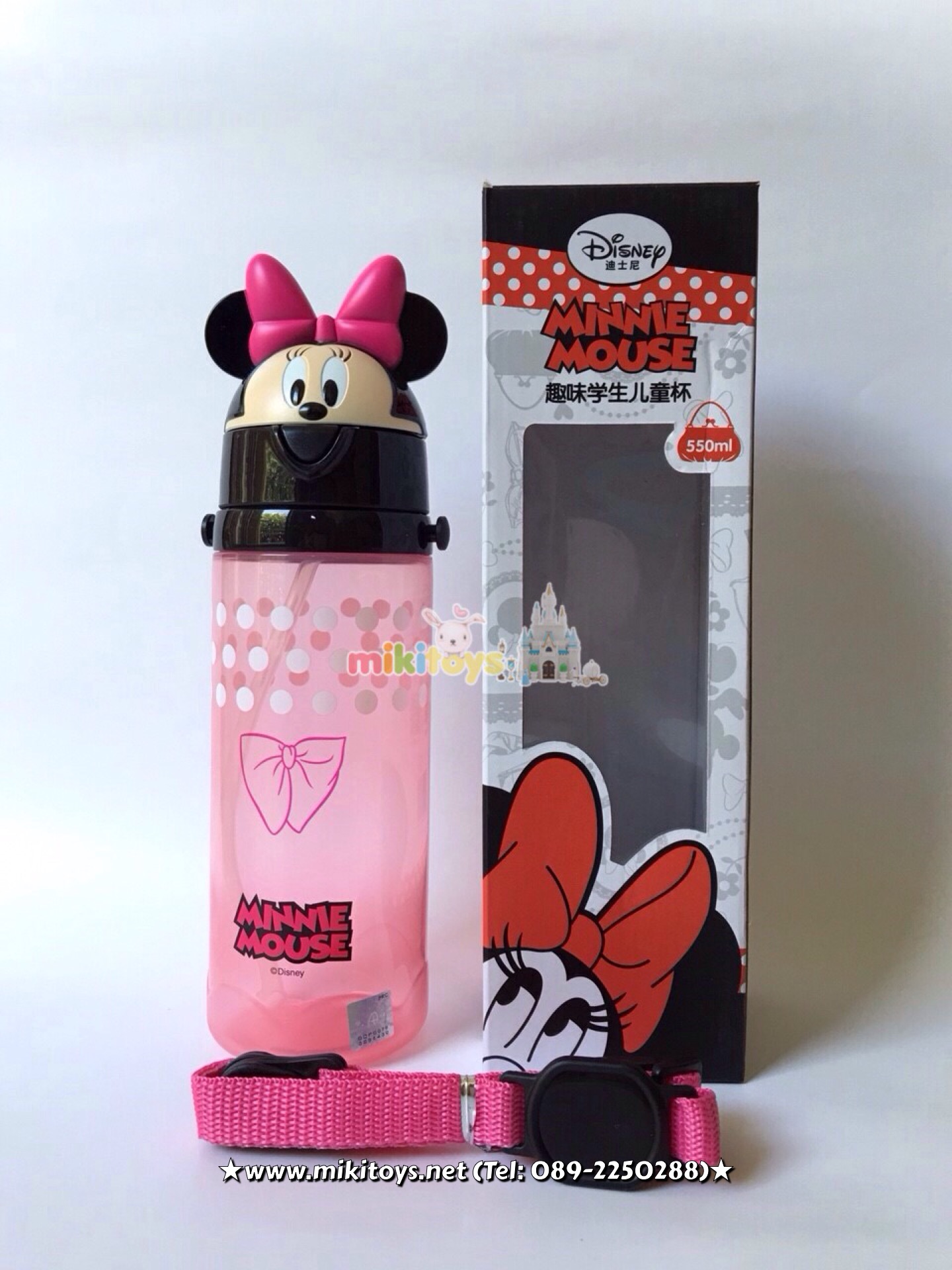 3D ~ กระติกน้ำสำหรับเด็ก Minnie Mouse 3D มินนี่เมาส์ โบว์ใหญ่บิ๊กเบิ้ม น่ารักมว๊ากๆๆกดปุ่มฝาเด้ง หลอดซิลิโคนในตัว