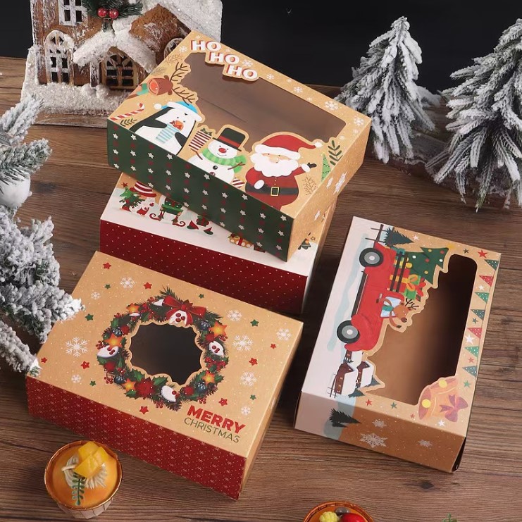กล่องใส่ขนม-อาหาร Christmas แพ็ค 50 ชิ้น 4 ลาย