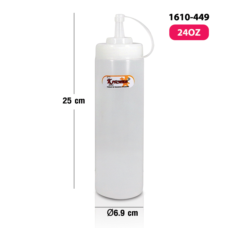 ขวดซอสพลาสติกใส 700 ML ขวดบีบ 24 ออนซ์ Ø6.9 X 25 ซม. รหัส 1610-449