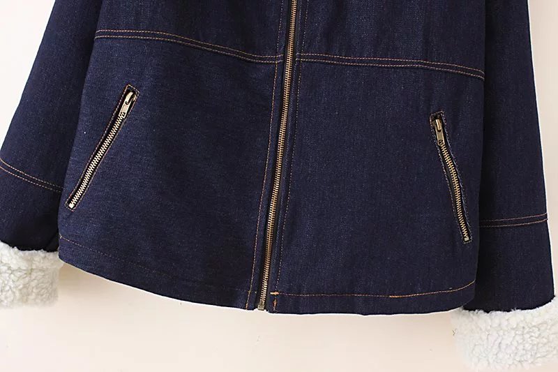 PreOrderคนอ้วน - เสื้อยีนส์กันหนาว ข้างในบุหนังสัตว์ มี Hood สีน้ำเงิน