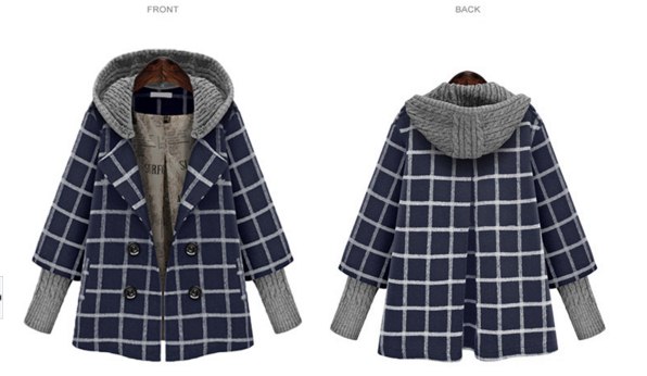 PreOrderคนอ้วน - เสื้อกันหนาวแฟชั่น ไซส์ใหญ่ คนอ้วน เสื้อไหมพรม คลุมด้วยเสื้อลายสก๊อตด้านนอก สีเทาน้ำเงิน