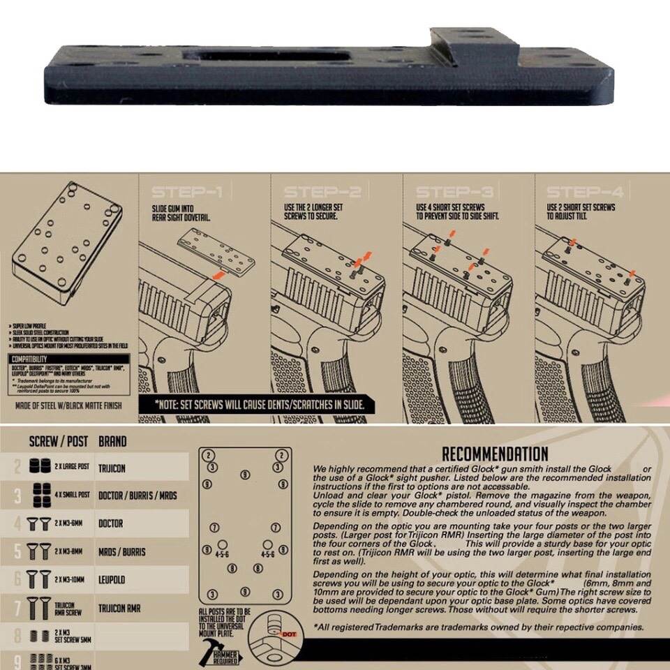 เพลทสี่เหลี่ยมติด Dot ปืน Glock แบบ Universal