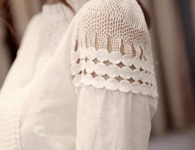 ##พร้อมส่ง##- เสื้อแฟชั่นคนอ้วน ไซส์ใหญ่ เสื้อเชิ้ต ลูกไม้ฉลุลาย คอกลม สีขาว