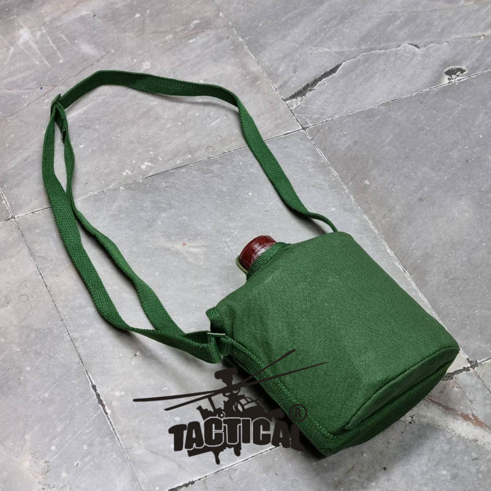 กระติกน้ำทหารอลูมิเนียม ทรงเหลี่ยม พร้อมปลอก