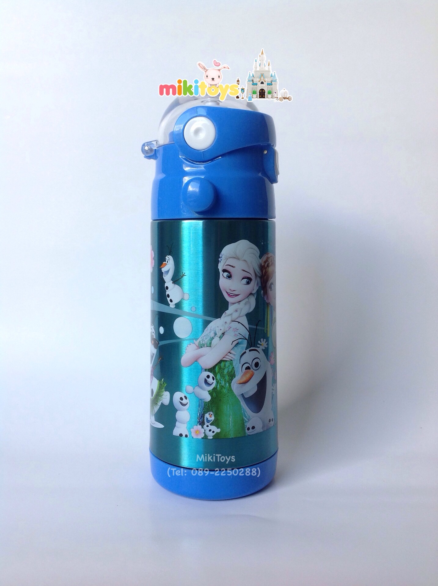 กระติกน้ำรุ่นเก็บอุณหภูมิ FROZEN Fever (โฟรเซน ฟีเวอร์) สีฟ้า ลายใหม่น่ารักมากๆๆ สามารถเก็บอุณหภูมิได้ทั้ง ร้อน และ เย็น