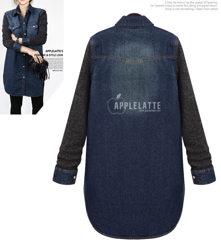 PreOrderไซส์ใหญ่ - เสื้อยีนส์กันหนาวแฟชั่น คนอ้วน ไซส์ใหญ่ ตัวเสื้อเป็นผ้ายีนส์ แขนตัดเย็บผ้าไหมพรม เท่ห์ ๆ