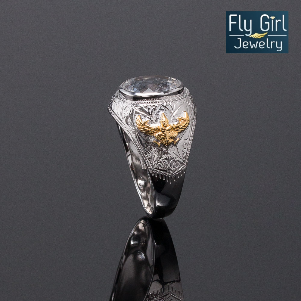 แหวนครุฑ พลอยไวท์โทแพสแท้(ราศีเมษ) ใส่เสริมดวงเกิด ช่วยปกป้องคุ้มครองเสริมหน้าที่การงาน