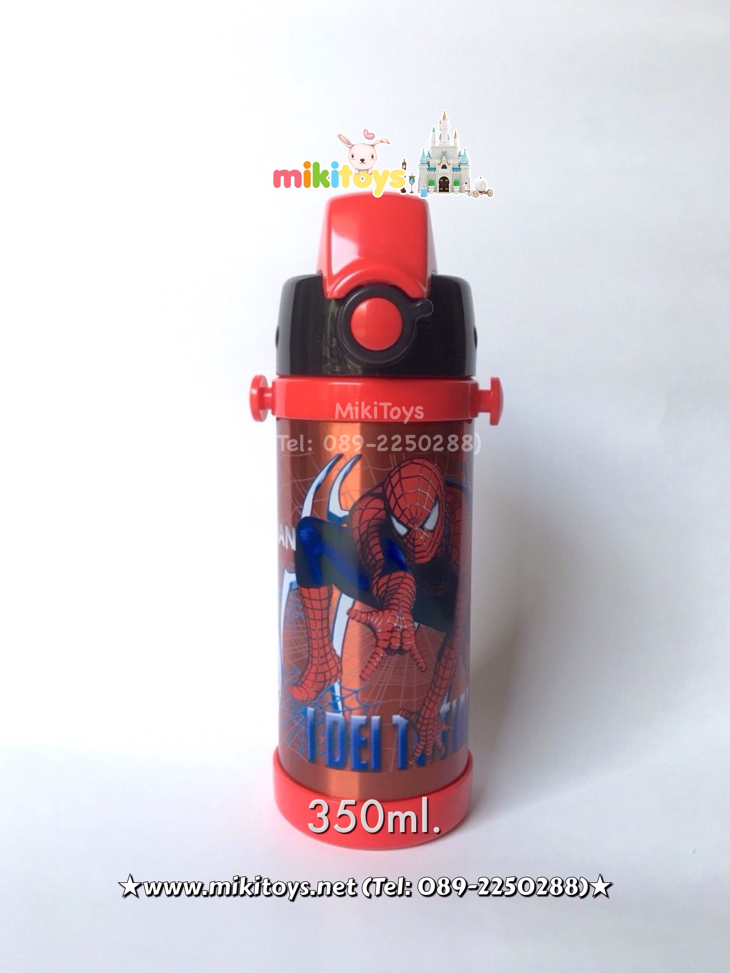 กระติกน้ำ สไปเดอร์แมน Spiderman สีแดง ขนาด350ml. รุ่นกดแล้วฝาเด้ง พร้อมตัวล็อค2ชั้น เก็บอุณหภูมิ