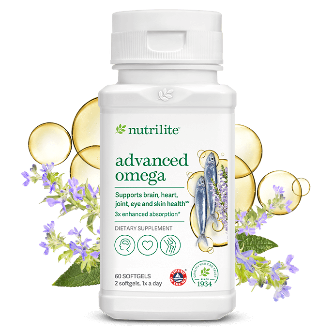 Nutrilite Advanced Omega สูตรใหม่ ดูดซึม omega3 ได้ถึง 3 เท่า ลดไขมันไตรกลีเซอราย ช่วยบำรุงสมอง หัวใจ ดวงตา ข้อต่อ