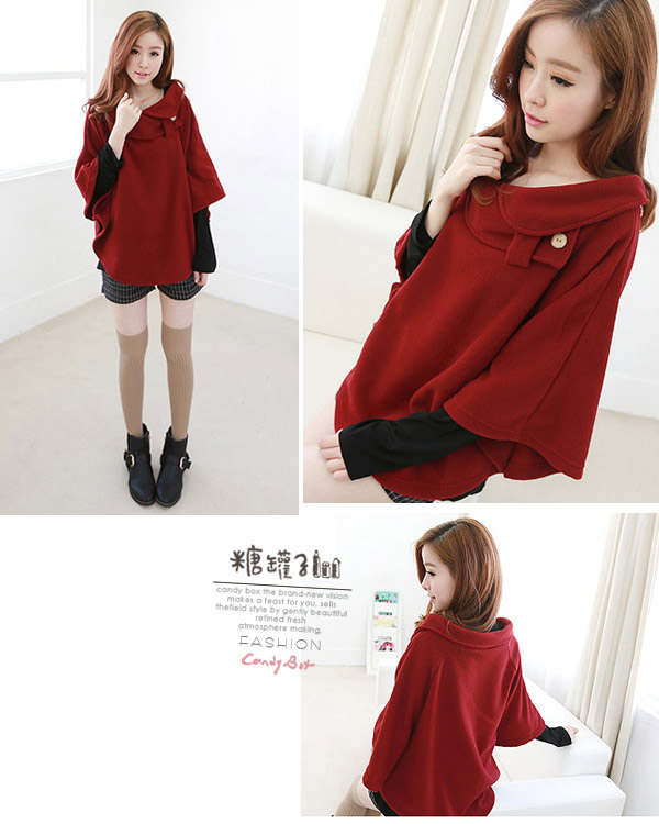 Pre Order - เสื้อกันหนาวแฟชั่นเกาหลี คอปก เป็นเสื้อคลุม : สีแดง / สีพีช(ชมพู) / สีเขียว