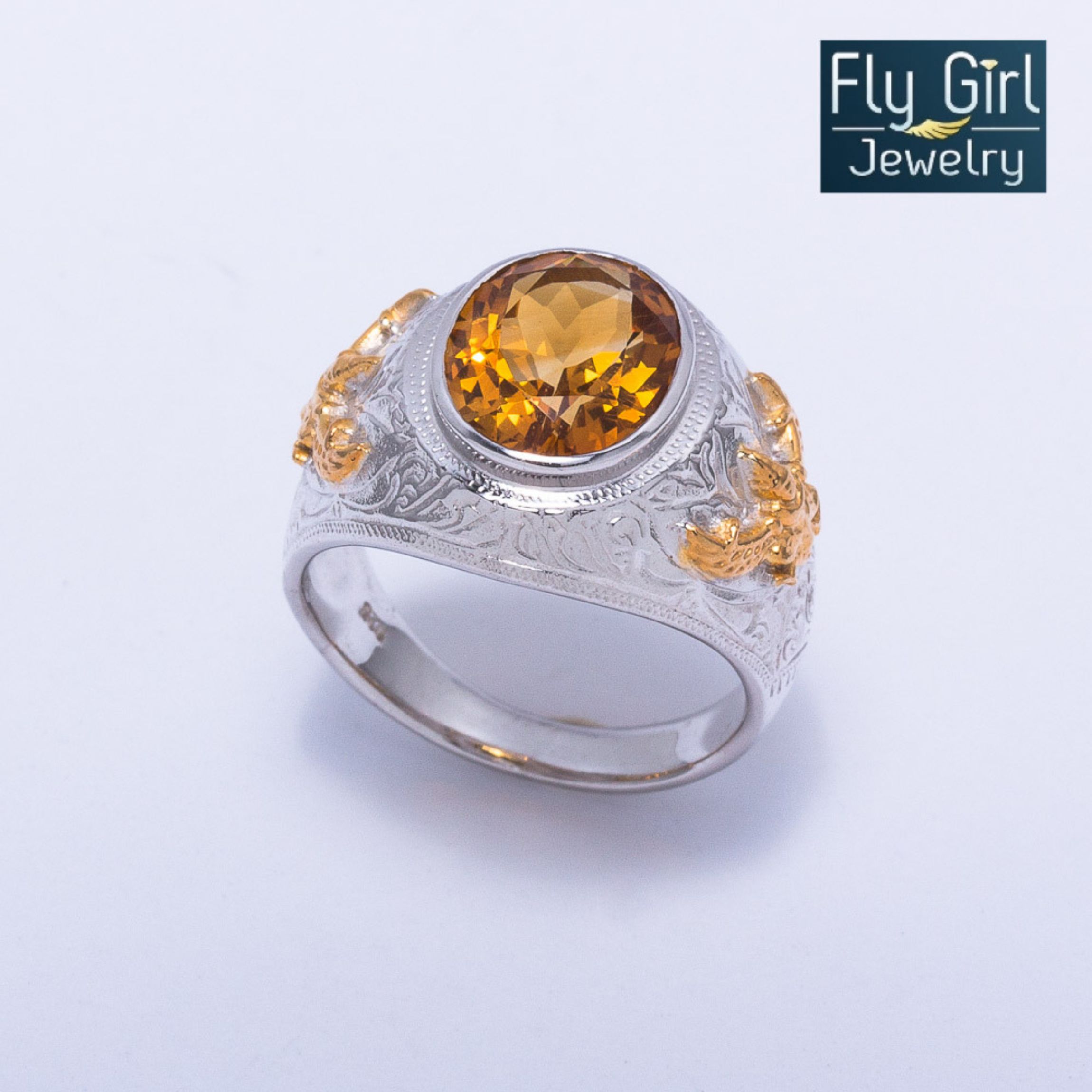 แหวนครุฑเงินแท้พลอยซิทรีนแท้ (ราศีพิจิกหรือเกิดวันจันทร์) ช่วยปกป้องคุ้มครองควรมีไว้สักวง