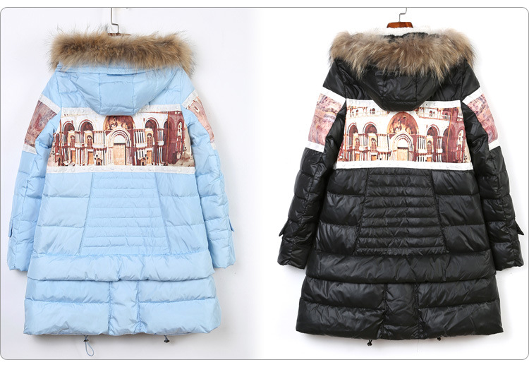 PreOrderคนอ้วน - เสื้อกันหนาวแฟชั่น ไซส์ใหญ่ คนอ้วน ผ้าฝ้ายร่มพิมพ์ลายบุนวมตัวยาว มีHood ขนเฟอร์ สี : ฟ้า / ดำ