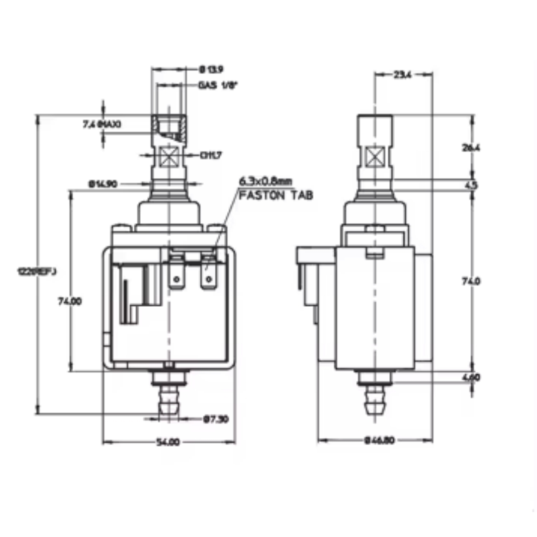 อะไหล่ปั้มเครื่องชงกาแฟ Cnkalun KP1 solenoid pump คอทองเหลือง 220-240V 53W 50HZ 15BAR รหัส 0880