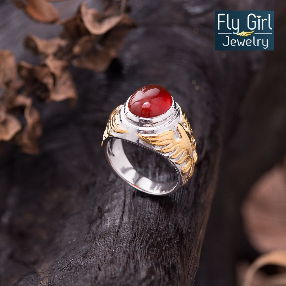 แหวนพญาอินทรีย์พลอยคาร์เนเลียนแท้ (ประจำวันพฤหัส) เงินแท้ งานสวยเกรดพรีเมี่ยม แหวนชาย