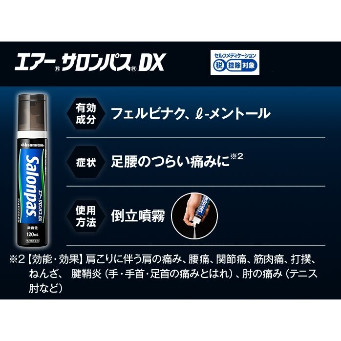 Hisamitsu AIR SALONPAS DX 120ml สเปรย์แก้ปวดเมื่อย คลายกล้ามเนื้อ แบบเร่งด่วน สูตรเย็น エアーサロンパスDX