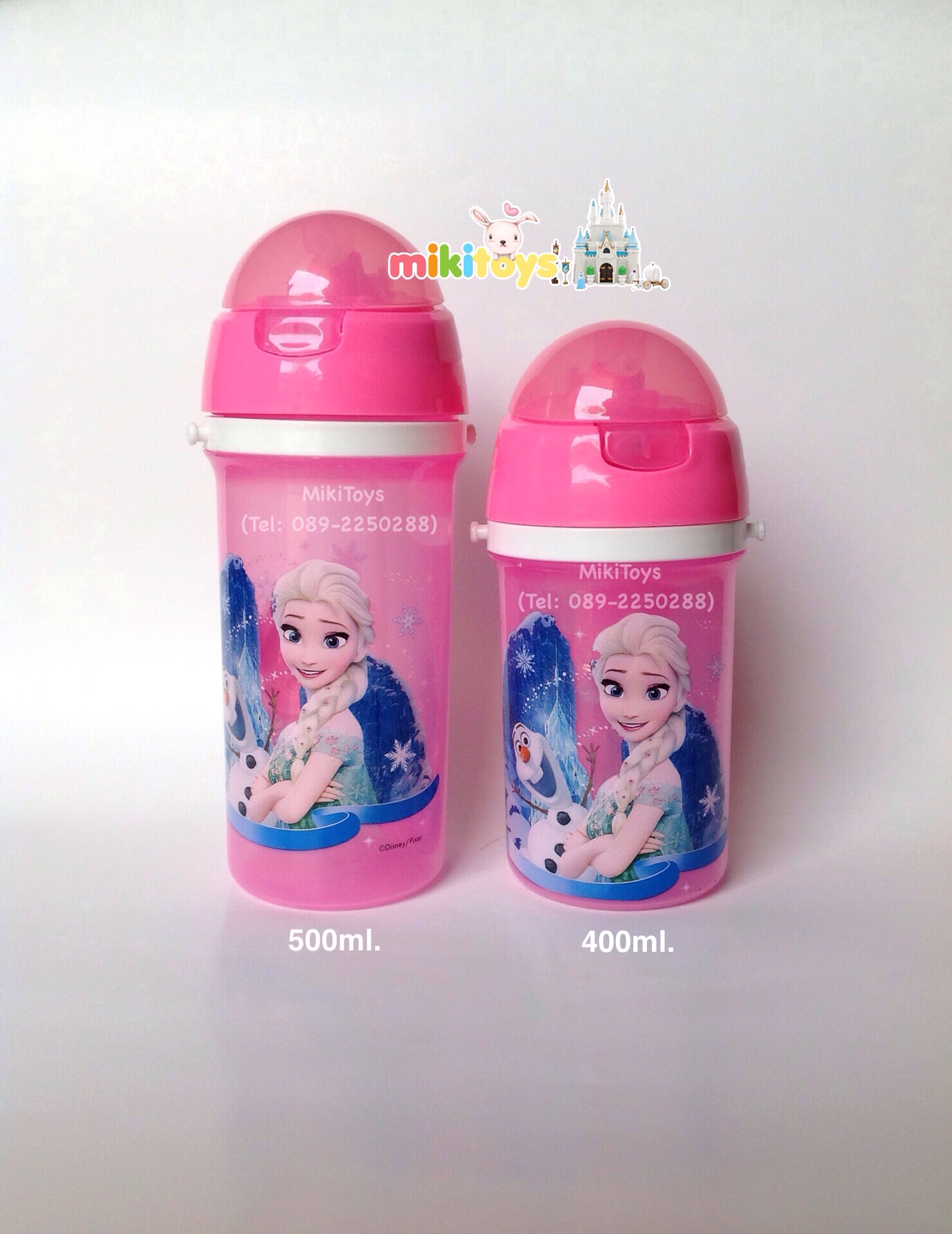 ✅กระติกน้ำโฟรเซน FROZEN ลายเอลซ่า&โอลาฟ (Elsa&Olaf) #FZ1/400 รุ่นกดฝาเด้ง สีชมพู