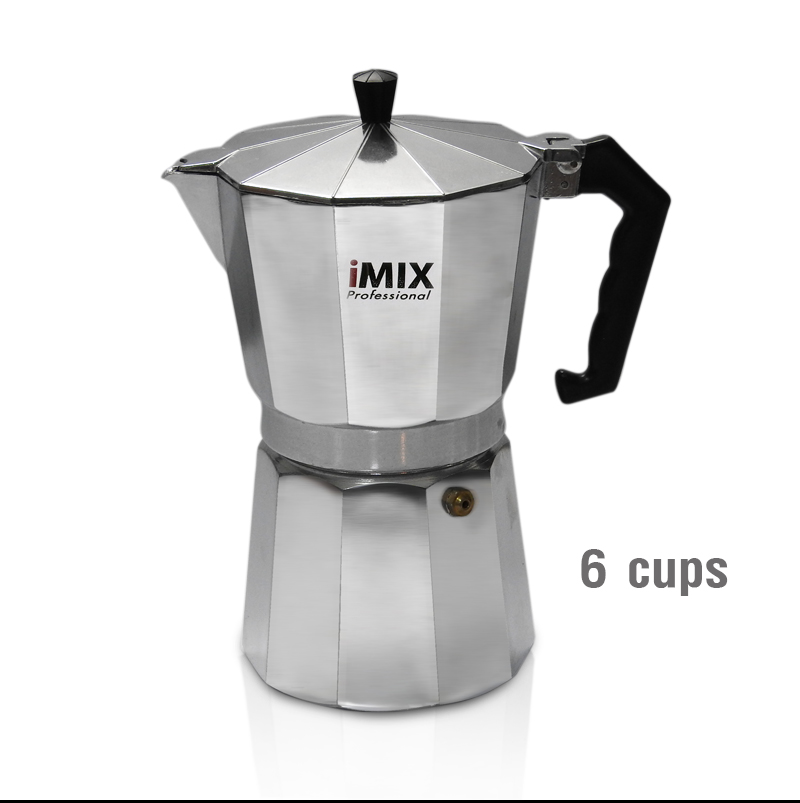 หม้อต้มกาแฟสดมอคค่าพอท I-MIX (MOKA POT) อลูมิเนียม 6 ถ้วย 1614-098 ฟรี!กระดาษกรองและซีนยางสำรอง