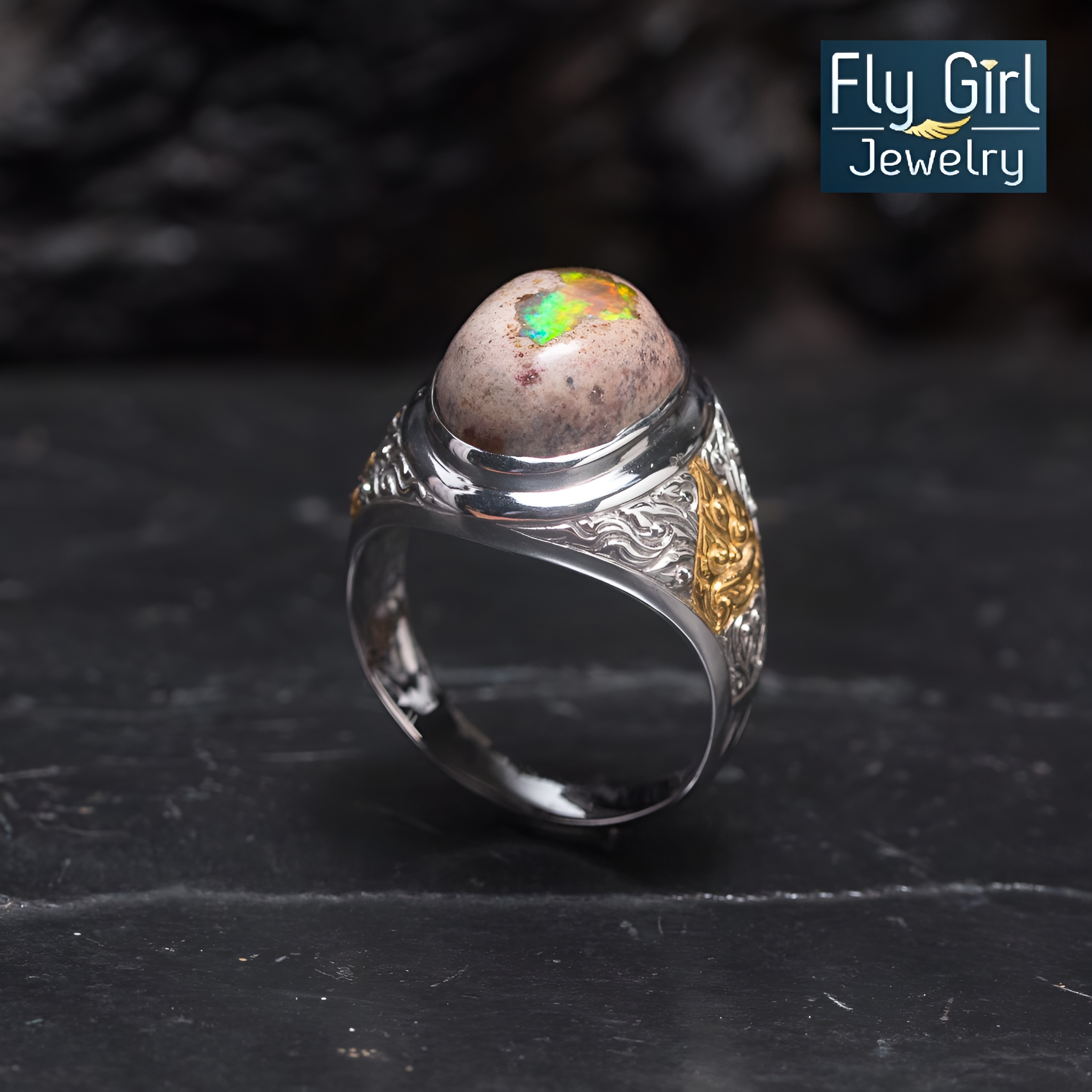 แหวนราหู พลอย Mexicn opal