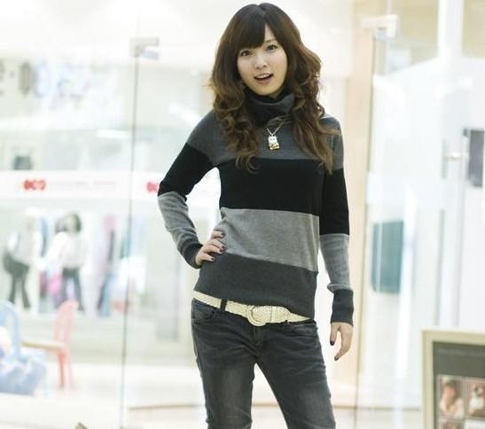 Pre Order - เสื้อกันหนาวแฟชั่น แบบบาง คอเต่า สีม่วง / สีเหลือง / สีดำ