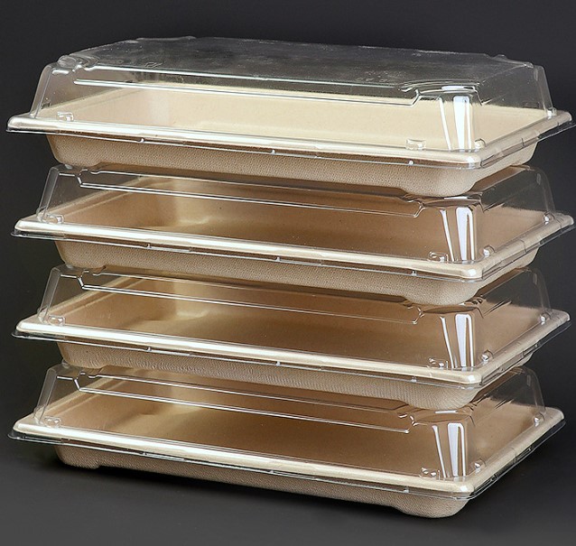 กล่องซูชิ-ขนม-เค้ก กระดาษเคลือบกันน้ำ-น้ำมัน ฝาใส แพ็ค 50 ชิ้น