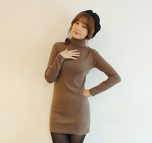 PreOrderคนอ้วน - เสื้อ-มินิเดรส กันหนาวแฟชั่น ไซส์ใหญ่ คนอ้วน เสื้อกันหนาวคอเต่า ข้างในเป็นผ้ากำมะหยี่ สี : ดำ / กีกา