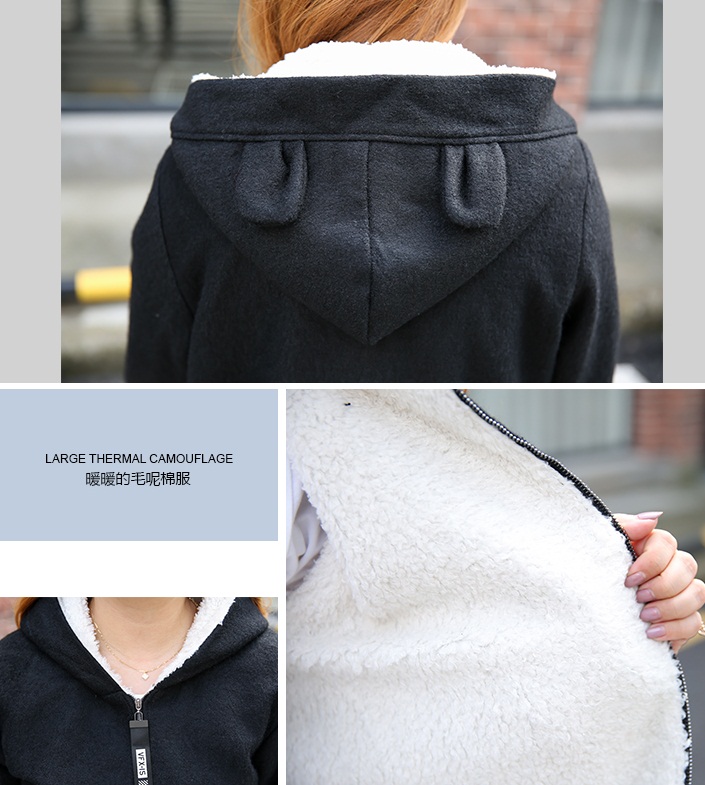 PreOrderคนอ้วน - เสื้อกันหนาว ผ้าฝ้ายโพลิเอสเตอร์ ด้านในบุขนสัตว์ มีHood สีดำ