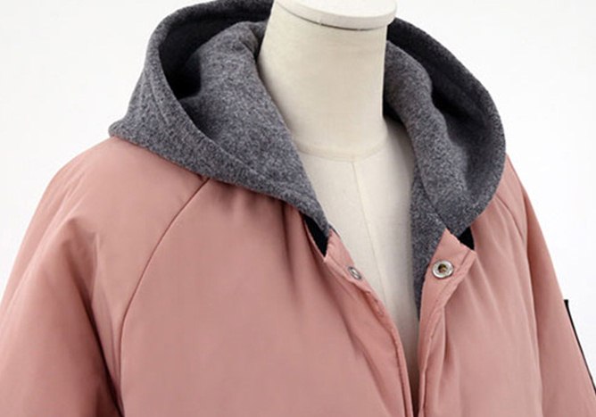 LD004 - เสื้อกันหนาว - เสื้อแจ๊คเก็ต มีHood ด้านในผ้ายืดบุขน สี : เขียว / ชมพู