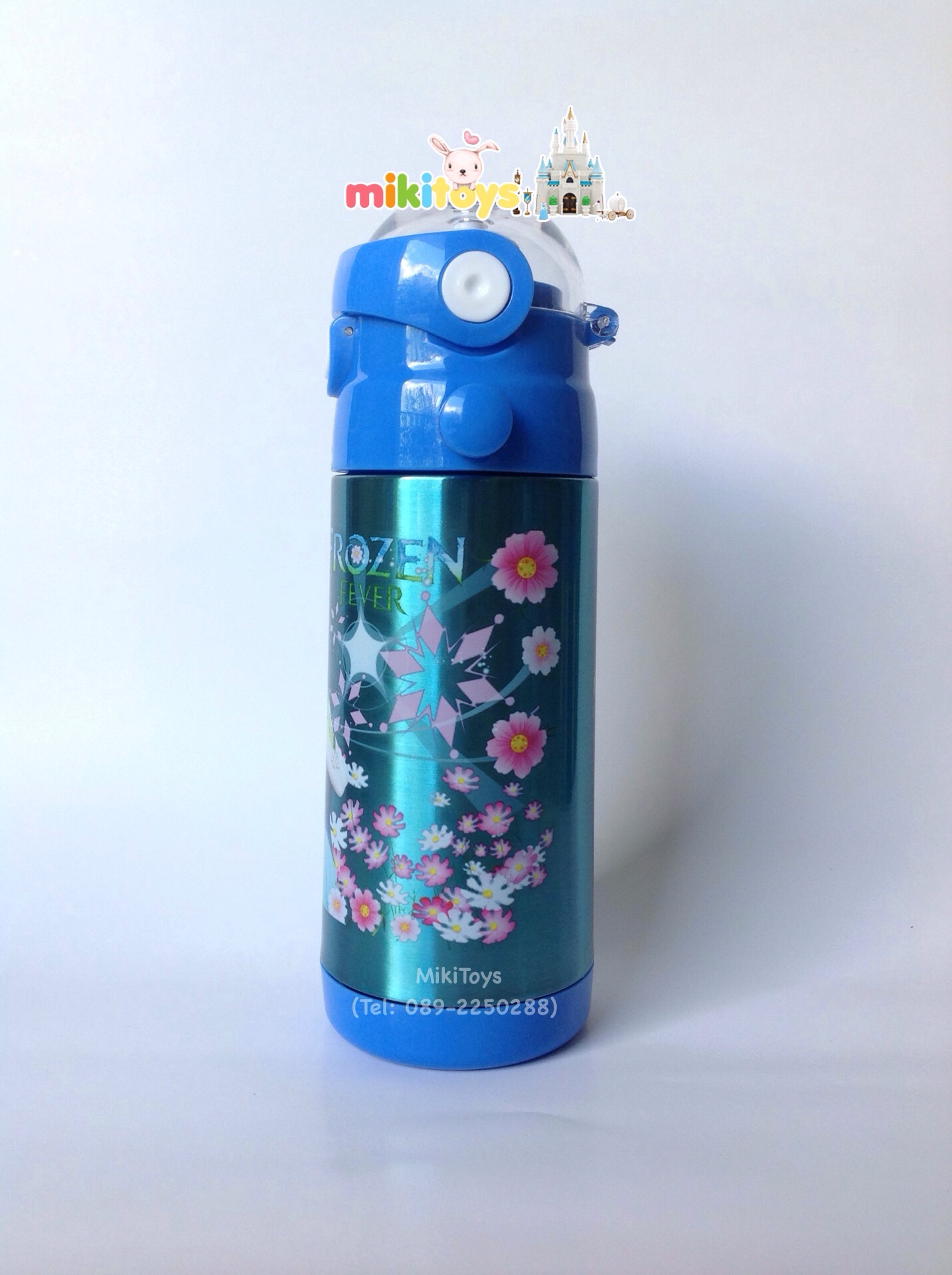 กระติกน้ำรุ่นเก็บอุณหภูมิ FROZEN Fever (โฟรเซน ฟีเวอร์) สีฟ้า ลายใหม่น่ารักมากๆๆ สามารถเก็บอุณหภูมิได้ทั้ง ร้อน และ เย็น