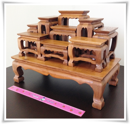 โต๊ะหมู่บูชาจิ๋ว หมู่ 9 หน้า 2 แบบเรียบ ไม้สัก สีไม้สักธรรมชาติ