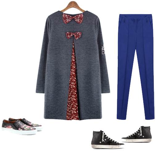 PreOrderไซส์ใหญ่ - เสื้อกันหนาวไซส์ใหญ่ คนอ้วน เก๋ ๆ ผาด้านหลัง พร้อมติดโบ สี : น้ำเงิน / เทา