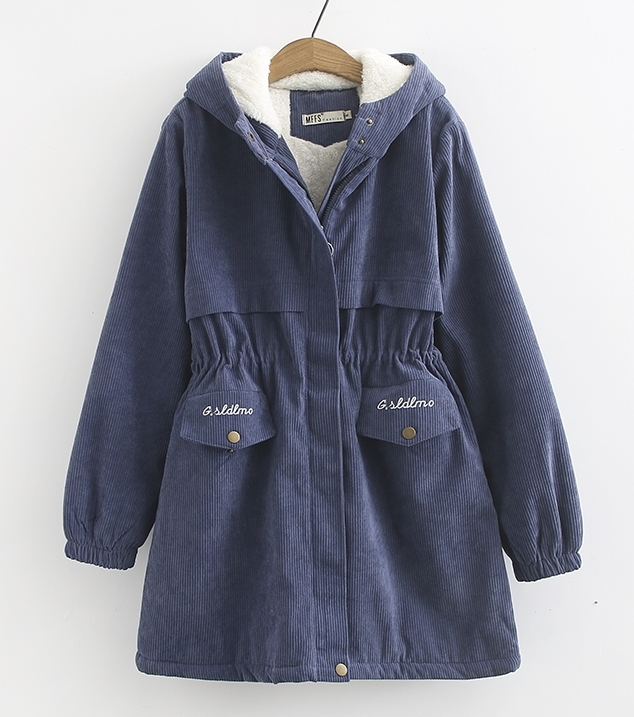 Pre190002 - PreOrder - เสื้อกันหนาว ผ้าลูกฟูก บุขนด้านใน สี น้ำเงิน / น้ำตาล / ดำ