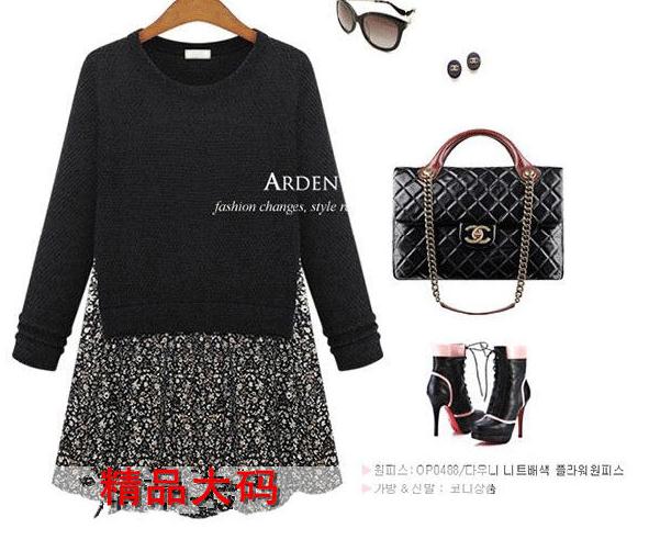 PreOrderไซส์ใหญ่ - เดรส-เสื้อกันหนาวไซส์ใหญ่ คนอ้วน เป็นชิ้นเดียวกัน เป็นอีกแบบที่น่ารัก ๆ ค่ะ สี : ดำ / น้ำเงิน