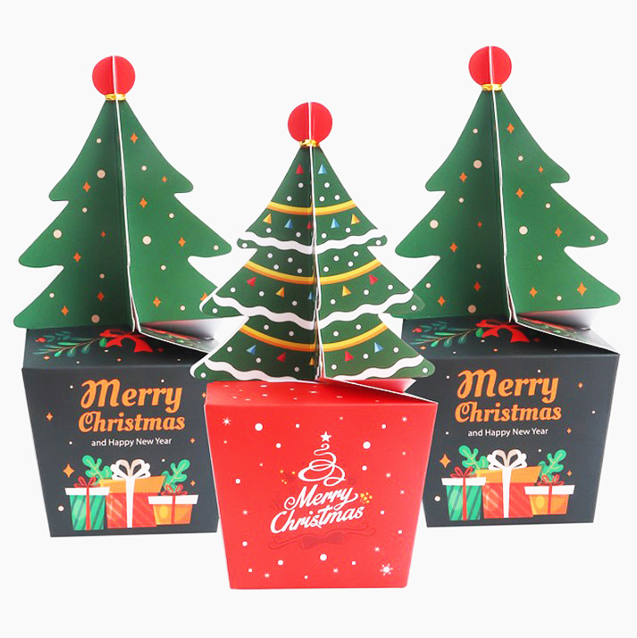 กล่องใส่ขนม-อาหาร Christmas แพ็ค 25/50 ชิ้น (พร้อมลวด)