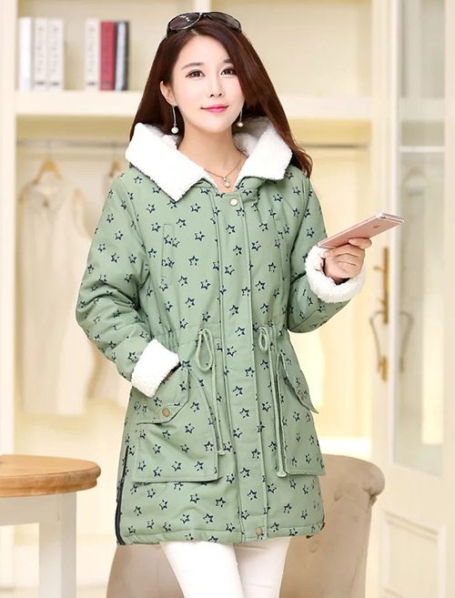 PreOrderคนอ้วน - เสื้อกันหนาว ผ้าฝ้ายพิมพ์ลายด้านนอก ข้างในบุหนังสัตว์ มี Hood สี : เขียว / แดง / น้ำเงิน