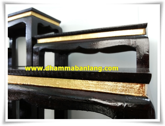 โต๊ะหมู่บูชา หมู่ 9 หน้า 8 แถบทอง ไม้ทุเรียน ขาตรง สีโอ๊ค