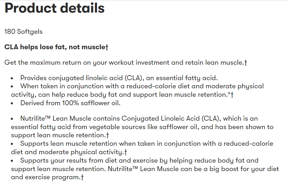NUTRILITE Lean Muscle (CLA500) ช่วยลดน้ำหนักอย่างปลอดภัย ไม่โยโย้ เร่งการเผาผลาญไขมัน ผลิตจากดอกคำฝอย 100% Amway USA