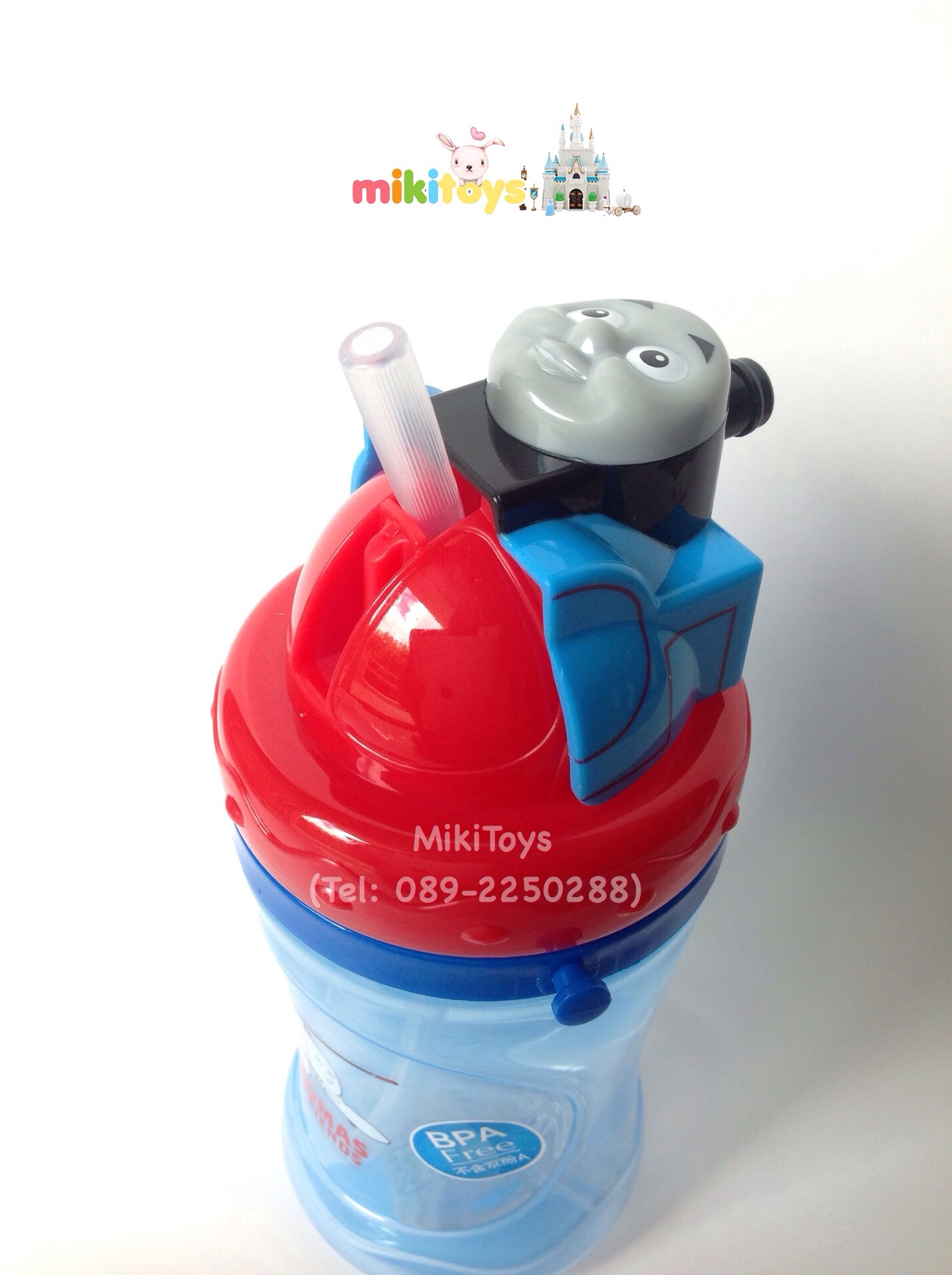 กระติกน้ำ Thomas 3D (THOMAS สีฟ้า-แดง)ฝาเลื่อน3D หลอดในตัว **แถมหลอดดูดสำรองให้1ชิ้นด้วยค่ะ