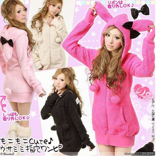 Pre Order - เสื้อกันหนาวแฟชั่น แบบน่ารัก Hood เป็นหูกระต่ายติดโบว์ : สีดำ / สีแดง / สีชมพู / สีขาว