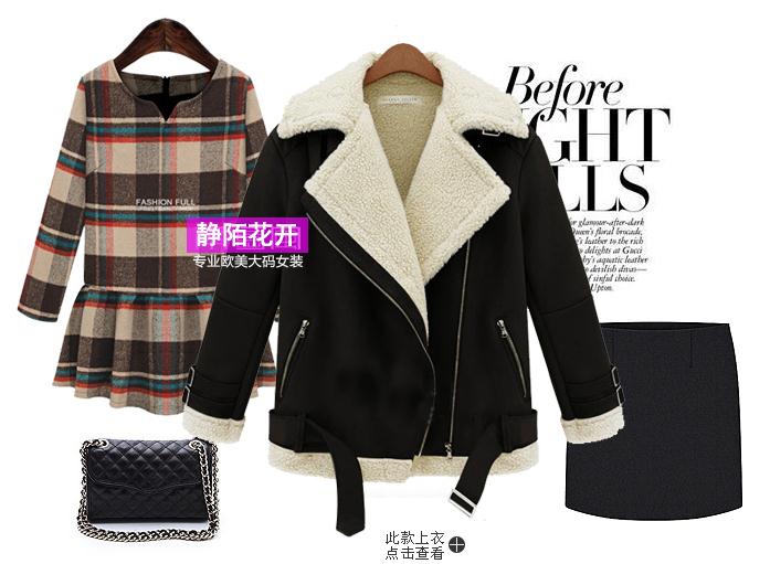 PreOrderไซส์ใหญ่ - เสื้อกันหนาวแฟชั่น ไซส์ใหญ่ ตัวยาวเป็นกระโปรง ลายสก๊อต สี : เขียว / กากี