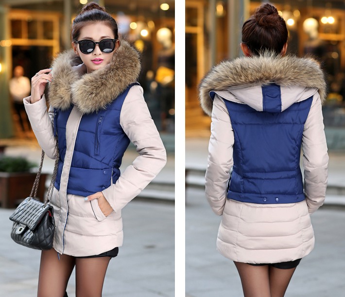 PreOrderคนอ้วน - เสื้อโค้ทไซส์ใหญ่ ผ้าร่มบุนวม ขนเฟอร์ สี : ดำเบจ / น้ำเงินเบจ