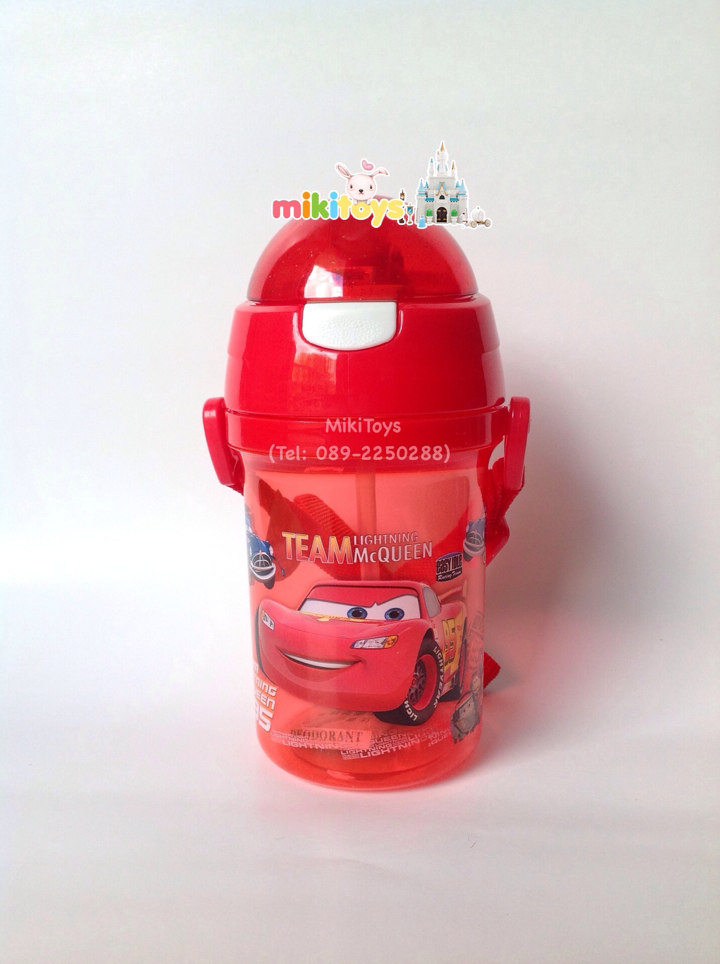 กระติกน้ำCars McQueen คาร์ แมคควีน สีแดงแจ่มๆ ขนาด400ml. รุ่นฝาเด้ง หลอดในตัว ลายสกรีนสวย