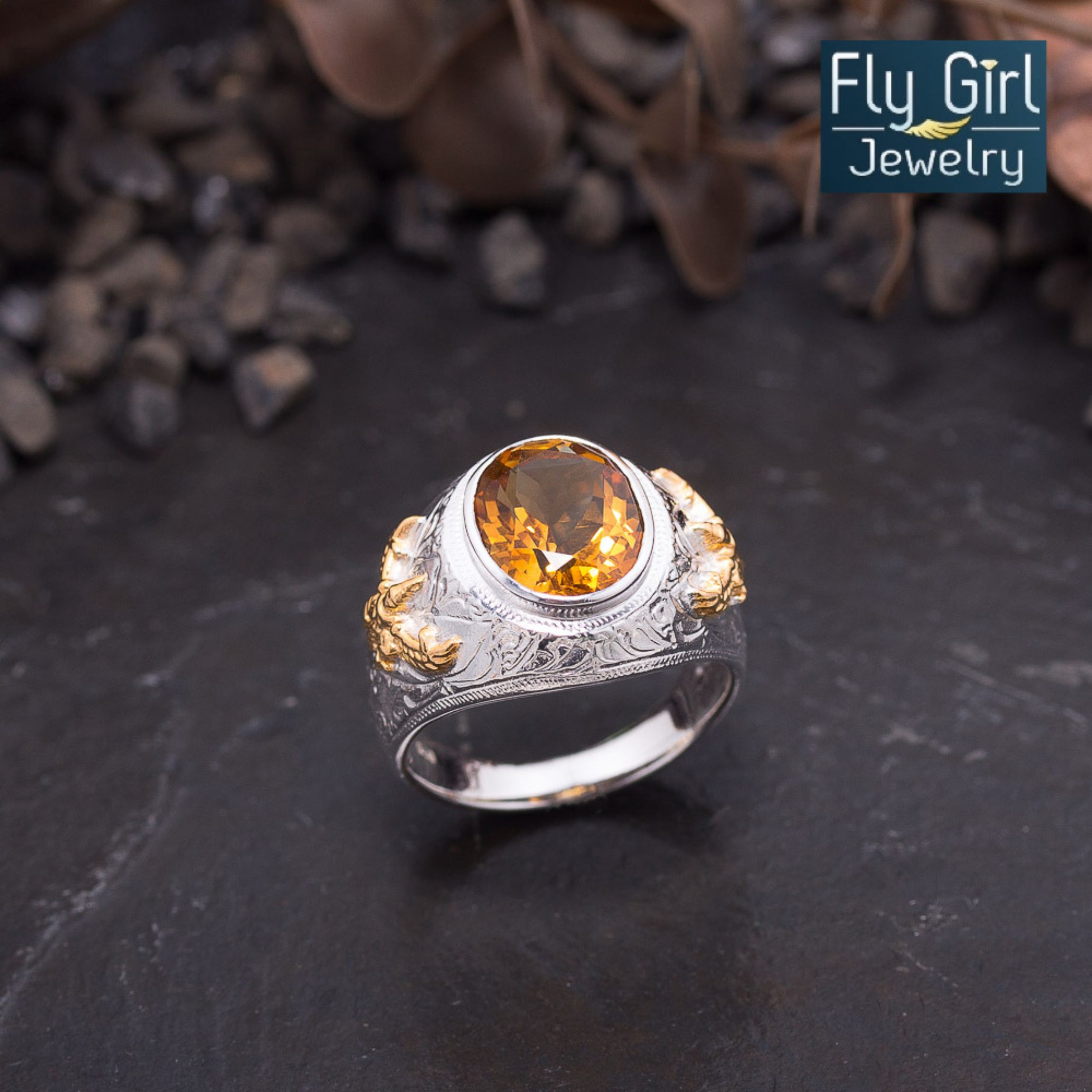 แหวนครุฑเงินแท้พลอยซิทรีนแท้ (ราศีพิจิกหรือเกิดวันจันทร์) ช่วยปกป้องคุ้มครองควรมีไว้สักวง