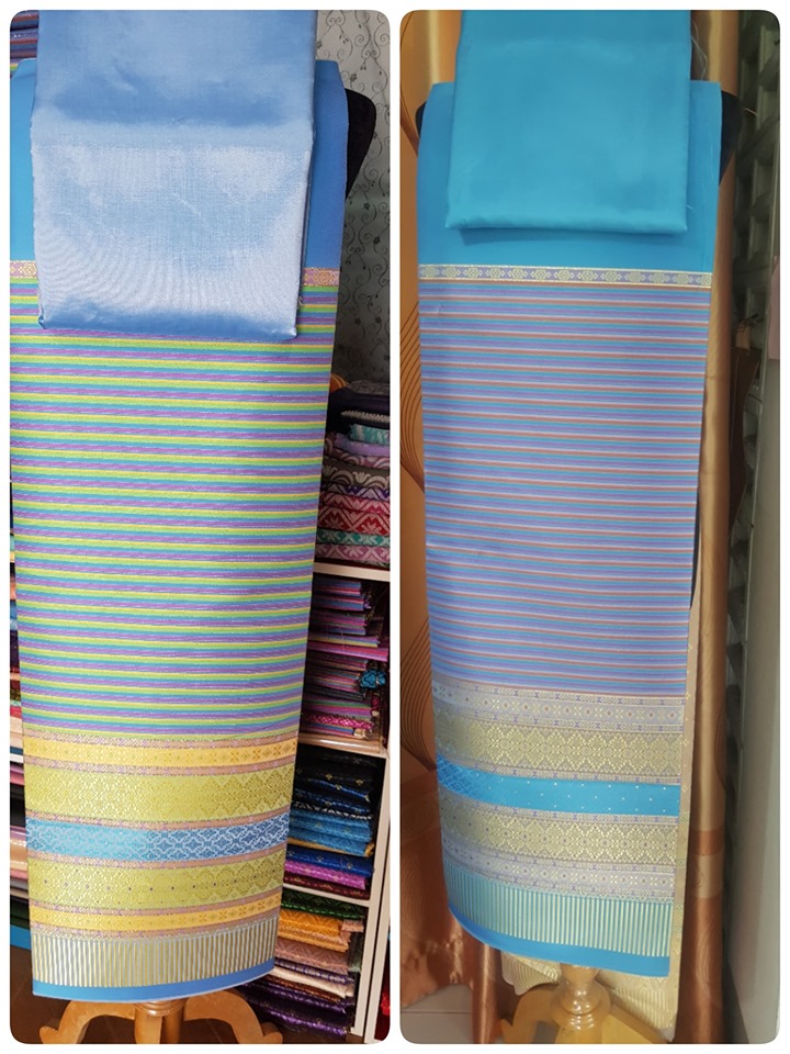 ผ้าไหมสังเคราะห์จัดชุด สีฟ้า