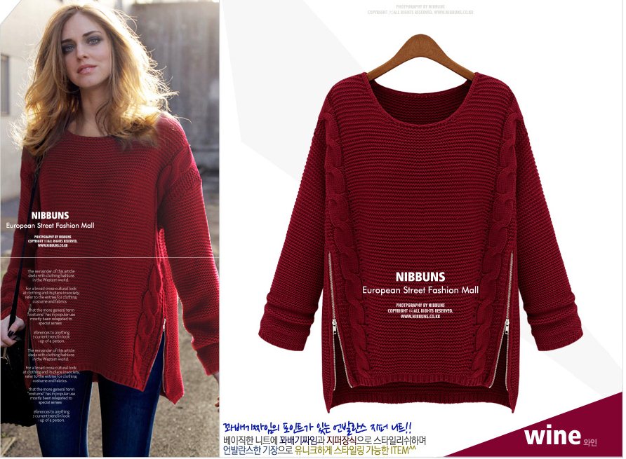 PreOrderคนอ้วน - เสื้อกันหนาวแฟชั่น ไซส์ใหญ่ คนอ้วน เสื้อไหมพรมถักลาย แต่งซิบด้านข้าง สี : น้ำเงิน / ไวน์แดง