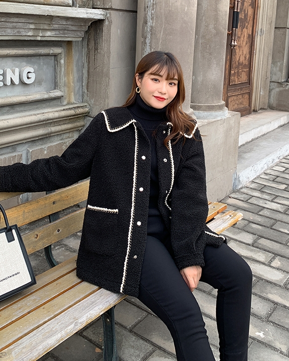 CS0002 เสื้อกันหนาวไซส์ใหญ่ ขนแกะ สีดำ