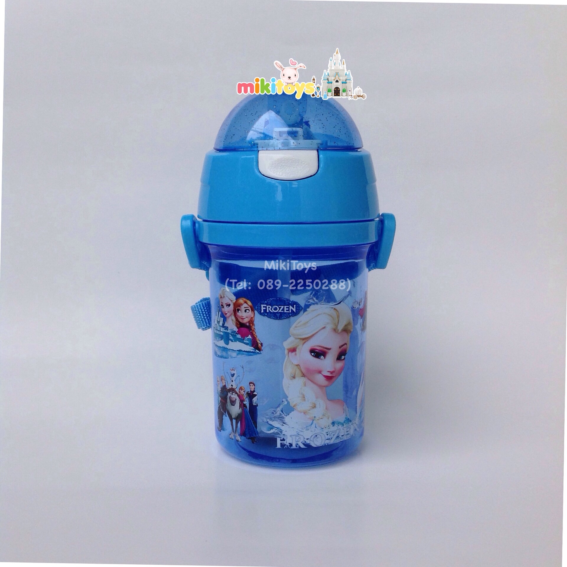 กระติกน้ำโฟรเซ่น Frozen เอลซ่า&อันนา( Anna&Elsa) สีฟ้าใส 400ml. รุ่นฝาเด้ง หลอดในตัว ลายสกรีนสวย **BPA Free ปลอดภัยค่ะ