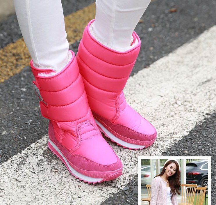 Pre Order - รองเท้าบูทกันหนาว รองเท้าบูทลุยหิมะ ผ้าร่ม+หนังPU ข้างในบุหนังสัตว์ สี : เทา / ดำ / ชมพู / ไวน์แดง / ฟ้า / ม่วง / กากี ไซส์ 35 / 36 / 37 / 38 / 39 / 40